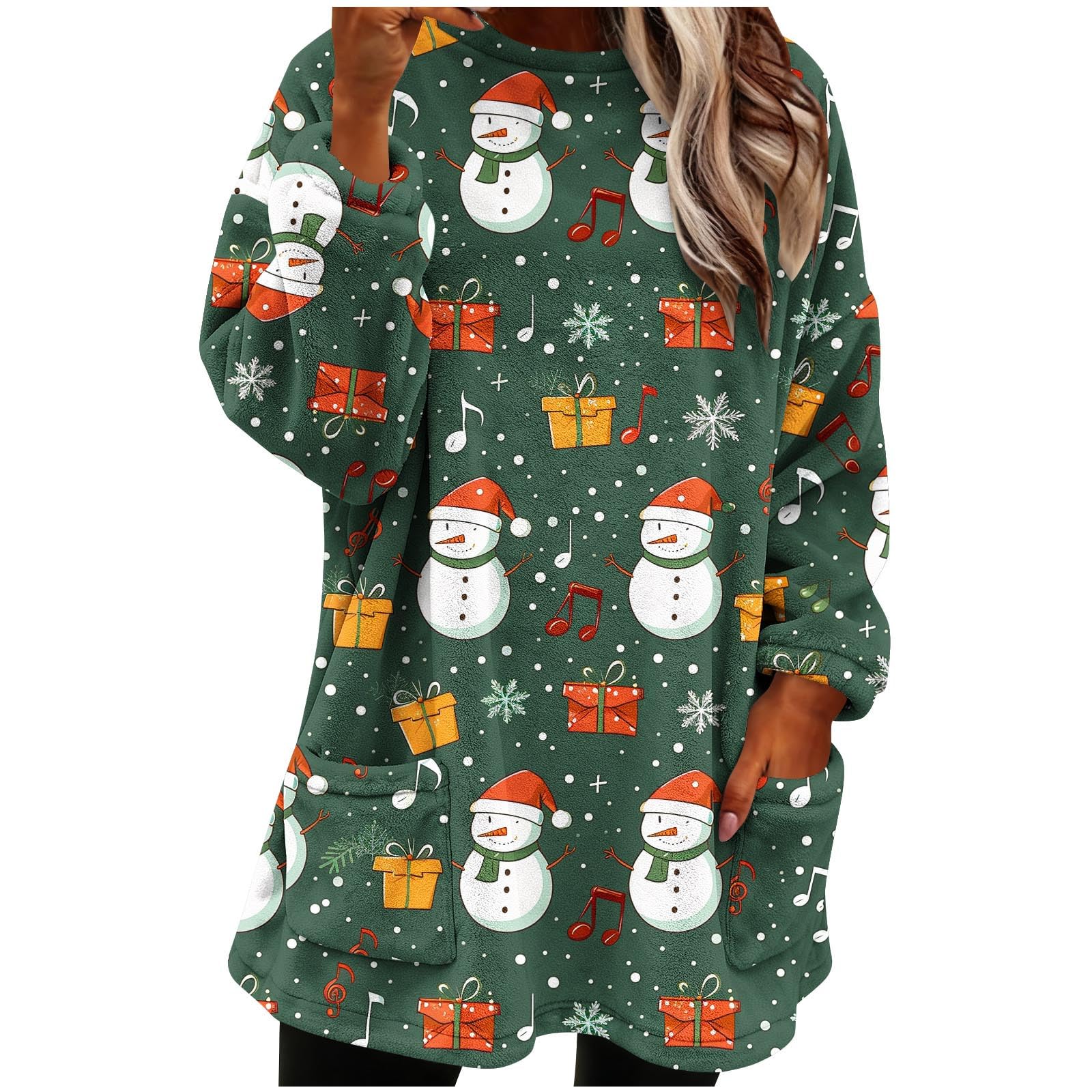 Women Flannel Christmas Sweatshirt Ugly Xmas Sweater Christmas Crewneck Long Sleeve Cozy Pullover Tops with Pockets