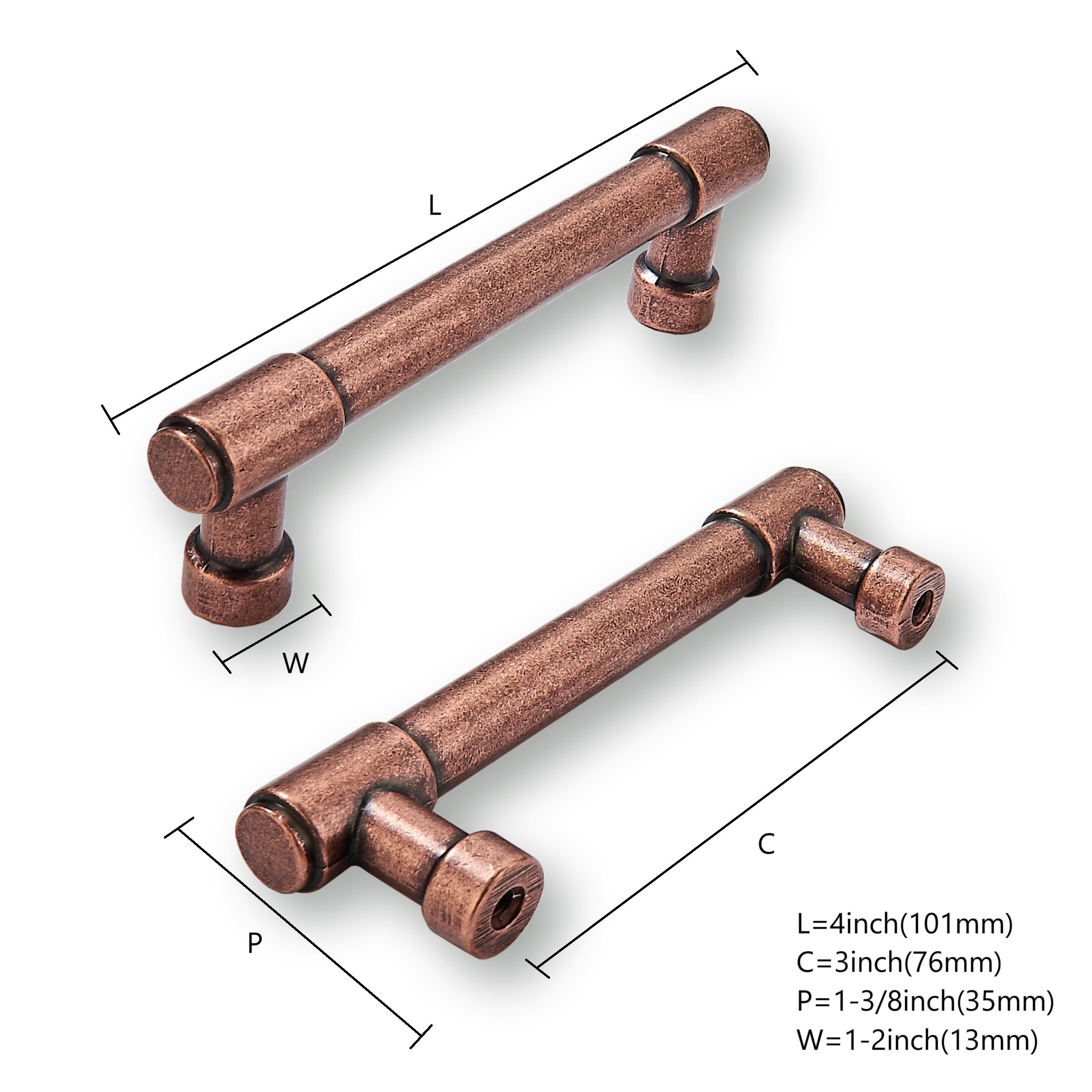 KHTUMEWARE-80259 Antique Copper Cabinet Pulls CTC 3 in (76 mm) 10-Pack in Antique Copper — KHTUMEWARE
