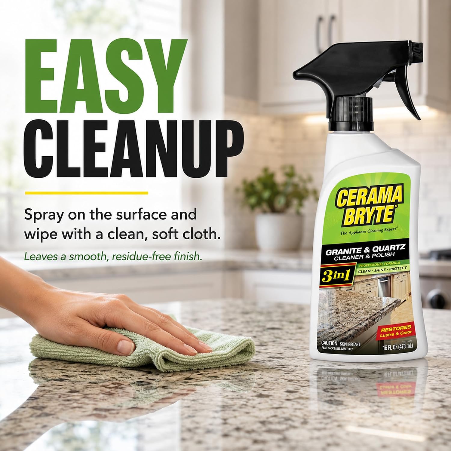 Cerama Bryte Granite & Quartz Cleaner & Polish, 16 oz Bottle & 2 Pads image 4