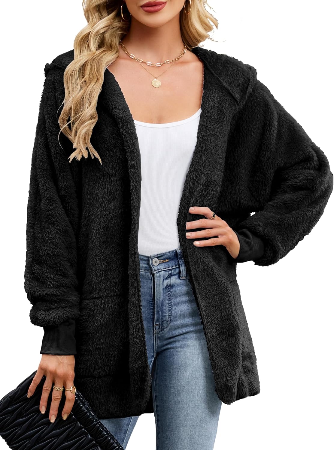 NIeyook Sherpa Fleece Hoodies for Women Fuzzy Oversized Zip up Hoodie with Pockets Casual Pullover Hooded Sweatshirt