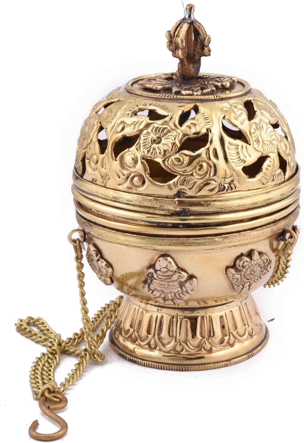 Bell Brass Copper Buddhist Tibetan Bell with The Dorje Vajra Crafted on The Bell Small Yellow Brown (11 x 5.3 cm)