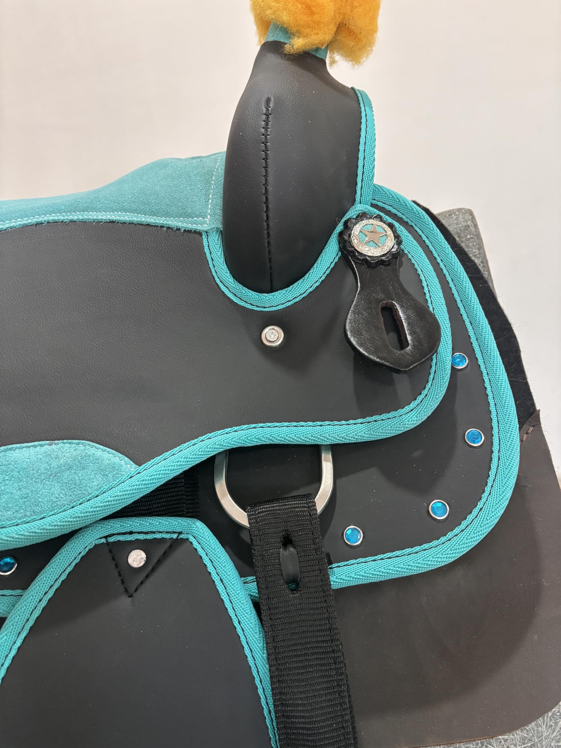 Sella per cavallo western, in materiale sintetico, turchese, da 25,4 a 45,7 cm, comoda sella per cavallo con set di puntine, tutti gli accessori inclusi, accessori per equitazione