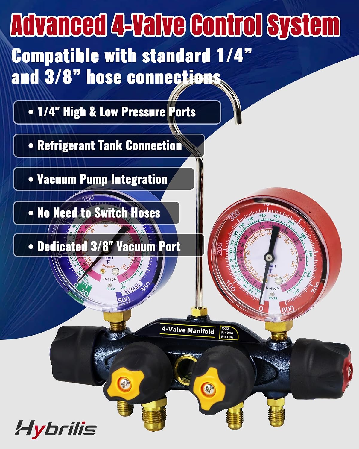 Upgrade 49963 4 Valve Test and Charging Manifold, R-22/404A/410A