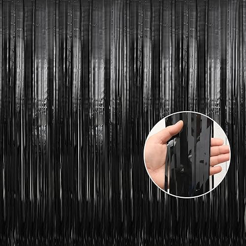 Miniatura 1 de Crosize Paquete de 4 cortinas de flecos de papel de aluminio rojo de 3.3 x 8.2 pies, decoración de fiesta, telón de fondo de cortina de oropel rojo