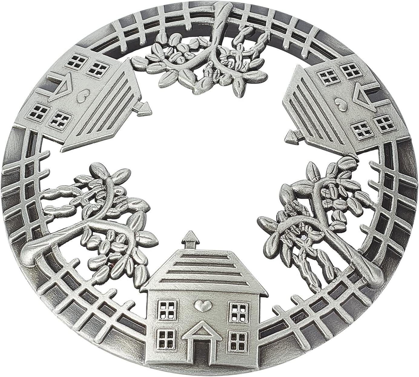 GORGECRAFT Candle Cover Topper Antique Silver House Pattern Candle Toppers Lids Shades Accessories, Silver Tree and House