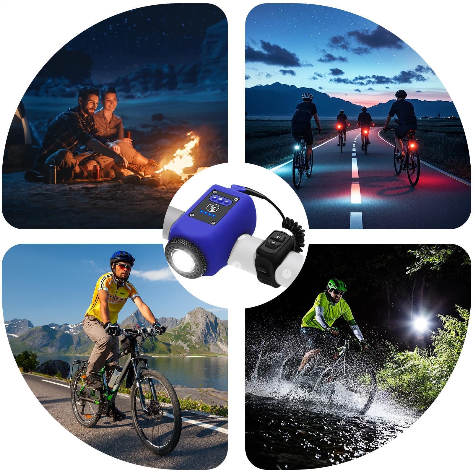 Electric Bike Horn Bikes Light, 120 dB Waterproof Cicli Bell Adulti, USB ricaricabile 180° Viewing Angolo, Flashlight Taillight with 4 mode for Cycling, Size: 2.76x1.57x1.57inc