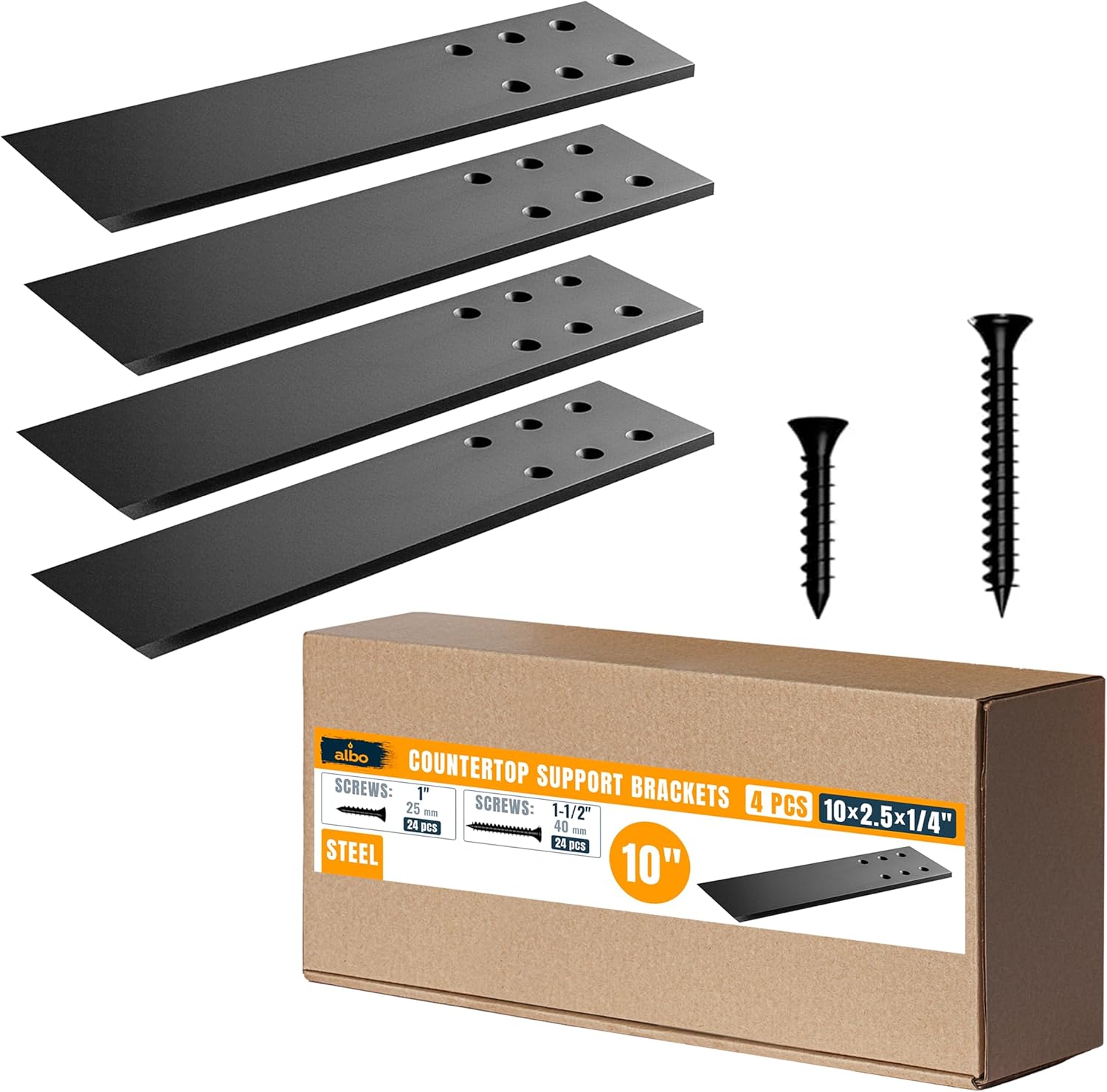 ALBO 14" Heavy Duty Flat Countertop Support Brackets 4 PCS, 300 lb 1/4" Steel - Hidden Flush-Mount Corbel | Matte Black Powder-Coated with Screws for Quartz Granite Wood Kitchen Island Bar Tops