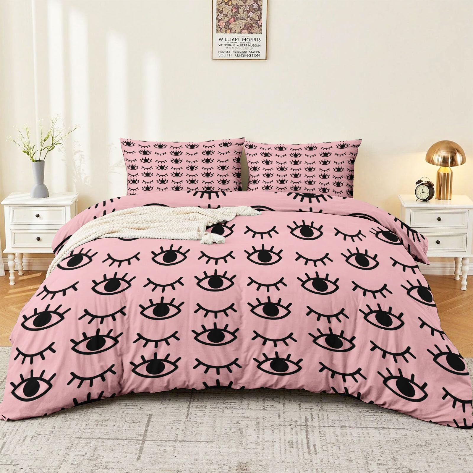 Biancheria da letto con linee geometriche mistiche, iris, 200 x 200 cm, rosa, arte moderna, copripiumino reversibile in microfibra di alta qualità, per persone allergiche, con chiusura lampo, 2 federe