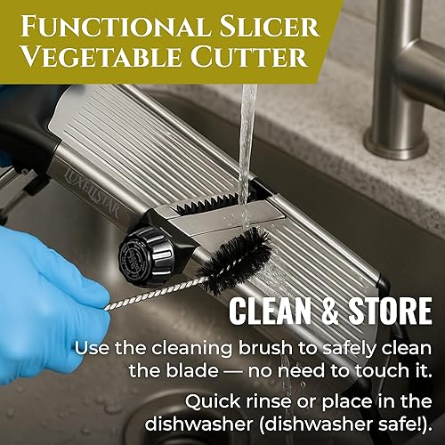 Miniatura 6 de Cortadora de mandolina para cocina, acero inoxidable, grosor ajustable, corte de verduras con corte estilo juliana, perilla de seguridad para