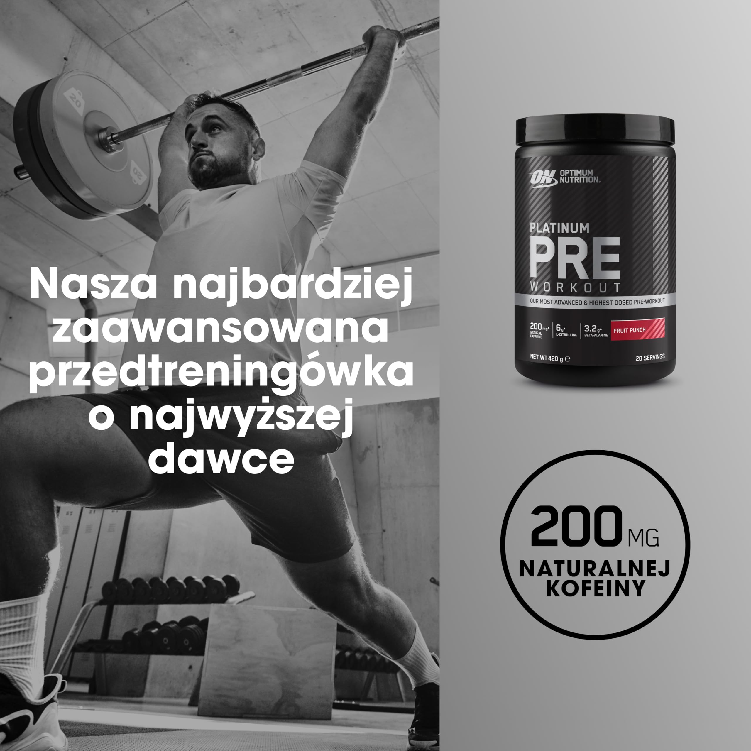 Optimum Nutrition Gold Standard przedtreningowa odżywka energetyczna z monohydratem kreatyny, beta-alaniną, kofeiną i wit. B12 i B6, smak Fruit Punch, 20 porcji, 420 g