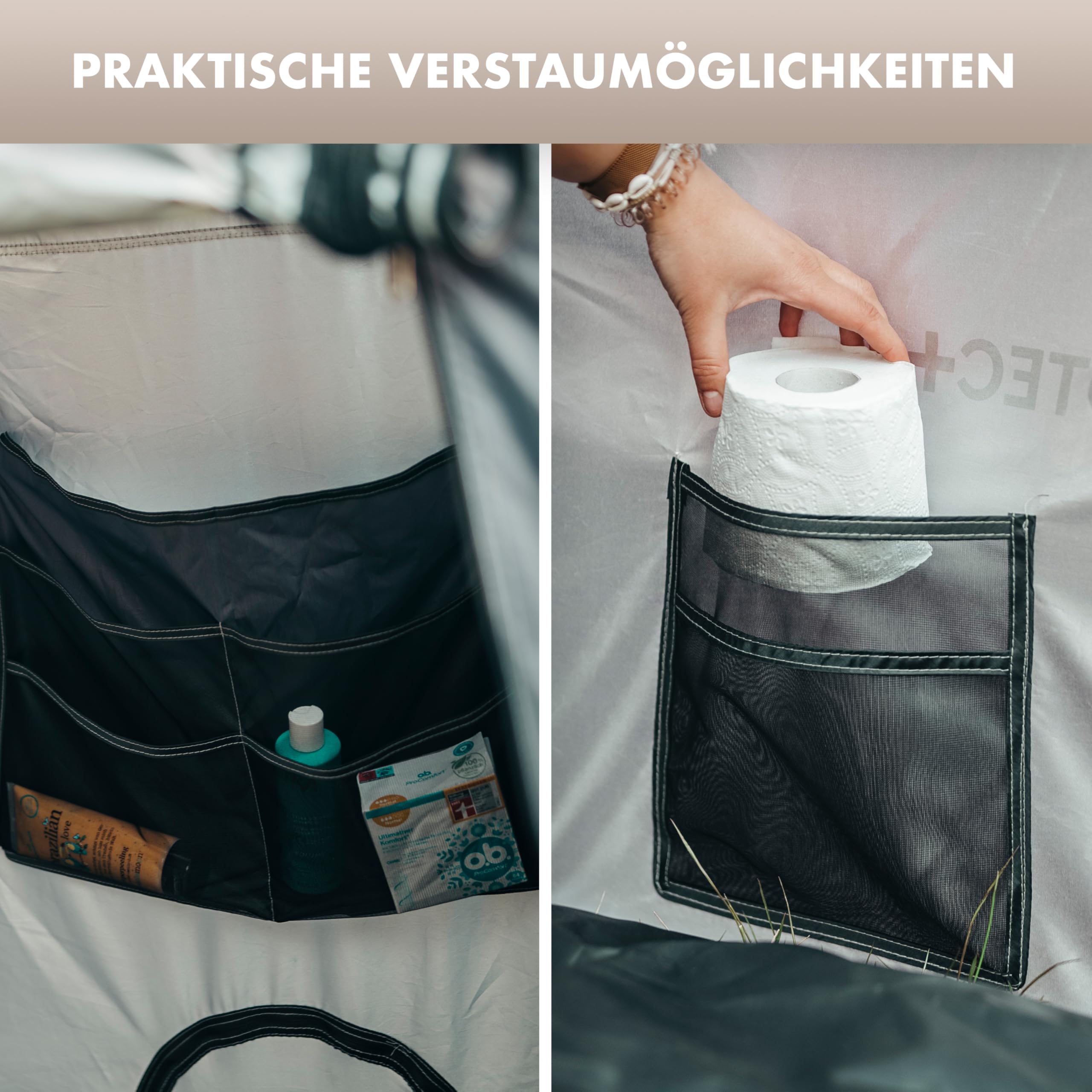 NATURBUMMLER Duschzelt Pop-Up [Privacy Protec+] wasserdicht & Blickdicht mit 5 Taschen & Boden (1,9  m Stehhöhe) – mobiles Toilettenzelt Umkleidezelt Sichtschutz für Camping Strand Outdoor