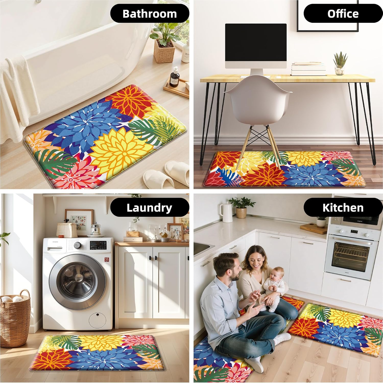 Kitchen Mats for Floor 2PCS Cushioned Anti Fatigue Kitchen Mats Waterproof Non Slip Kitchen Mat Rug Set Comfort Foam Standing Mat for Sink, Laundry, Office,17.3" x 28" + 17.3" x 47", Colorful