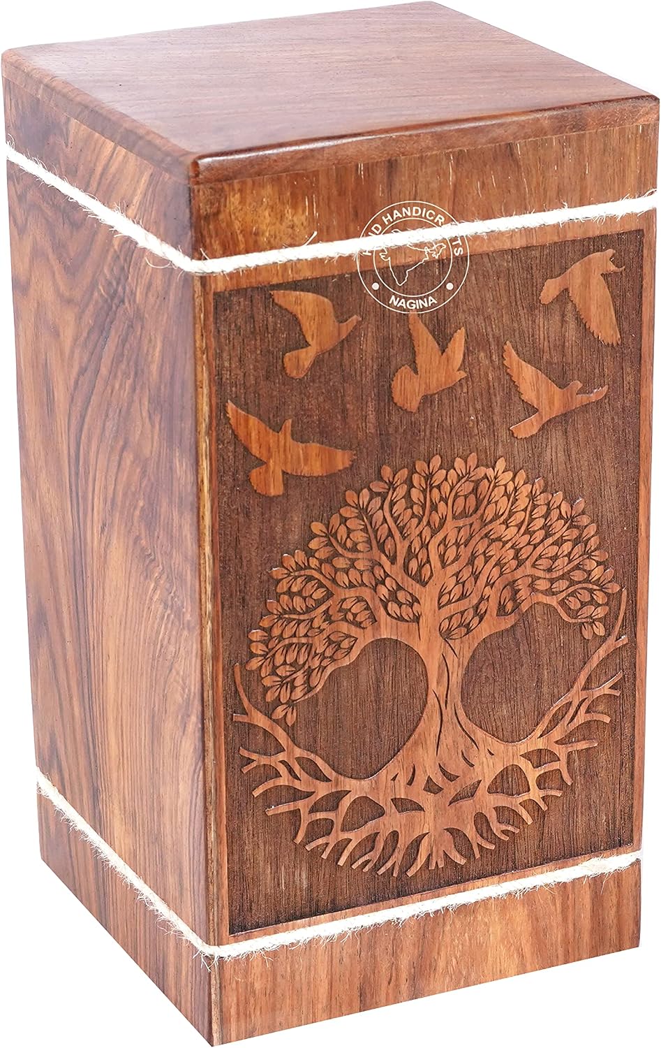 Handcrafted Tree of Life Wooden Urns for Human Ashes Adult Large - Flying Cremation Urn for Ashes -Burial Urn for Columbarium - Funeral Urn Box (250 LB - Hardwood, Dove)