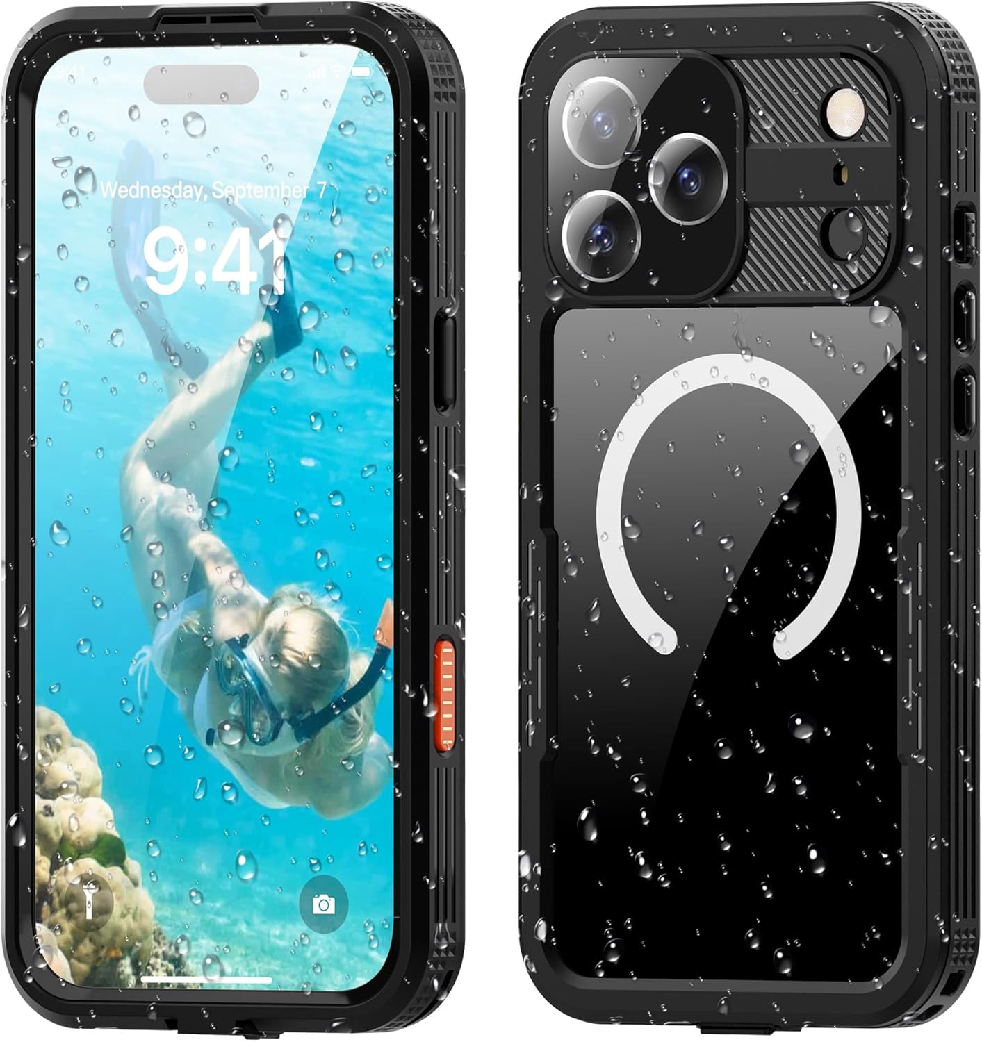 Rugged Waterproof Case for iPhone 17 Pro, Built-in Screen Camera Protector – 360 Full-Body Military Grade Magnetic Phone Cover Underwater Filming, Shockproof Dustproof, Black