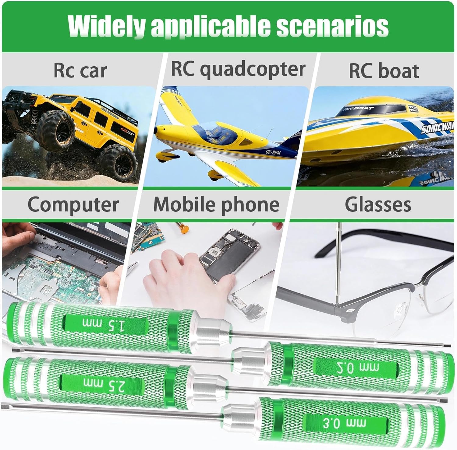4pcs 1.5 2.0 2.5 3.0mm Hex Key Driver Set Hex Allen Screwdriver Kit, Aluminum Allen Wrench Set Screw Driver RC Tool Kit For Rc Car Drone Multi-Axis FPV Racing Helicopter Models Phone Electronic