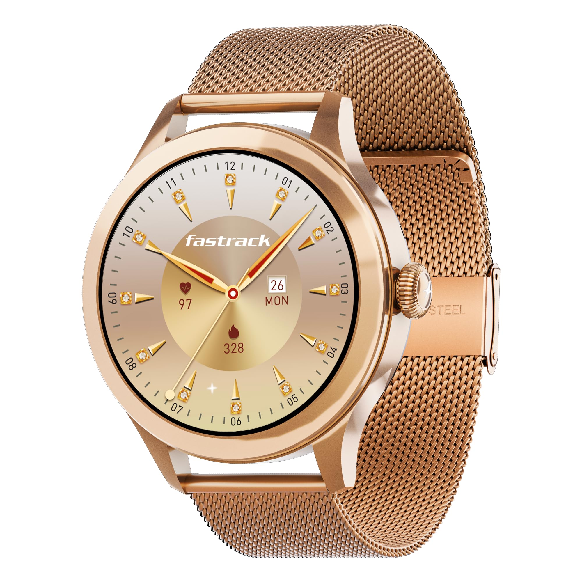 Fastrack Noir Pro Womens Smart Watch, 3.0 cm Super AMOLED Display, 390*390 Resolution, 100+ Sports Modes, SOS, BT Calling, Female Health Monitor,IP68, 5-Day Battery, 100+ Smartwatch Faces (Rose Gold)-picture-21