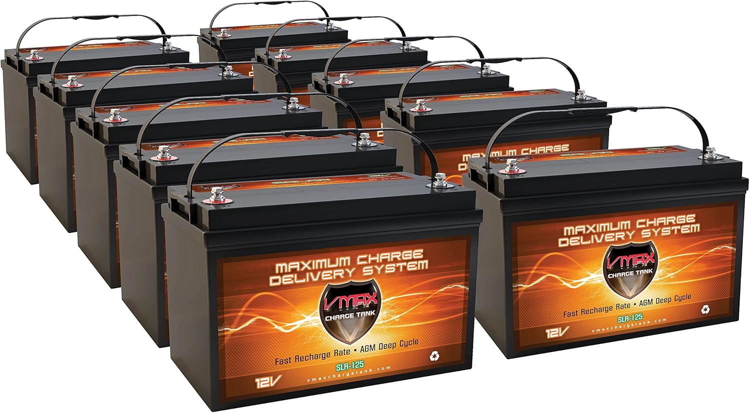 VMAXSLR125-10 Qty 10 Vmaxtanks AGM 125ah EA 1250AH Total Solar Wind Power Backup AGM 12V VMAX Deep Cycle Solar Battery