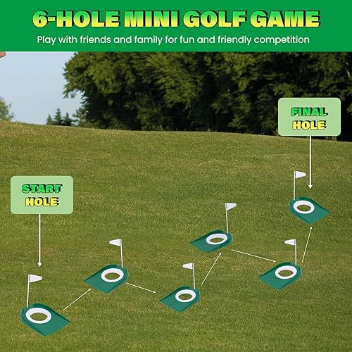 Miniatura 6 de Mini juego de práctica de golf de putting  Putters ajustables, 6 agujeros marcados, 12 pelotas de práctica, recuperador de bolas extensibles y