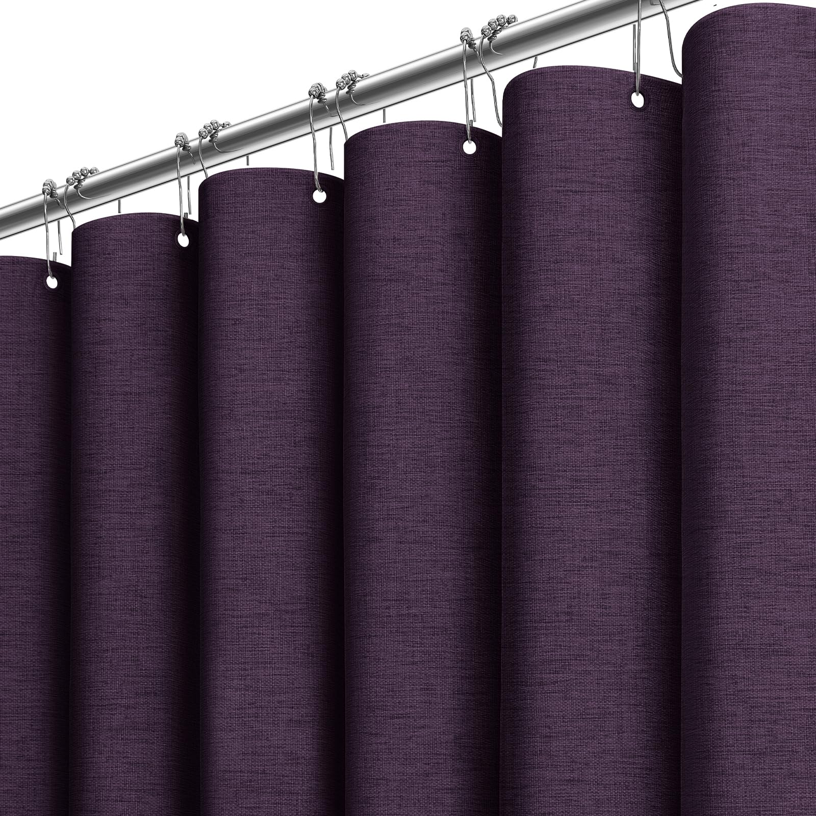 BTTN 72x78 Linen Textured Waterproof Thcik Fabric Shower Curtain, Purple