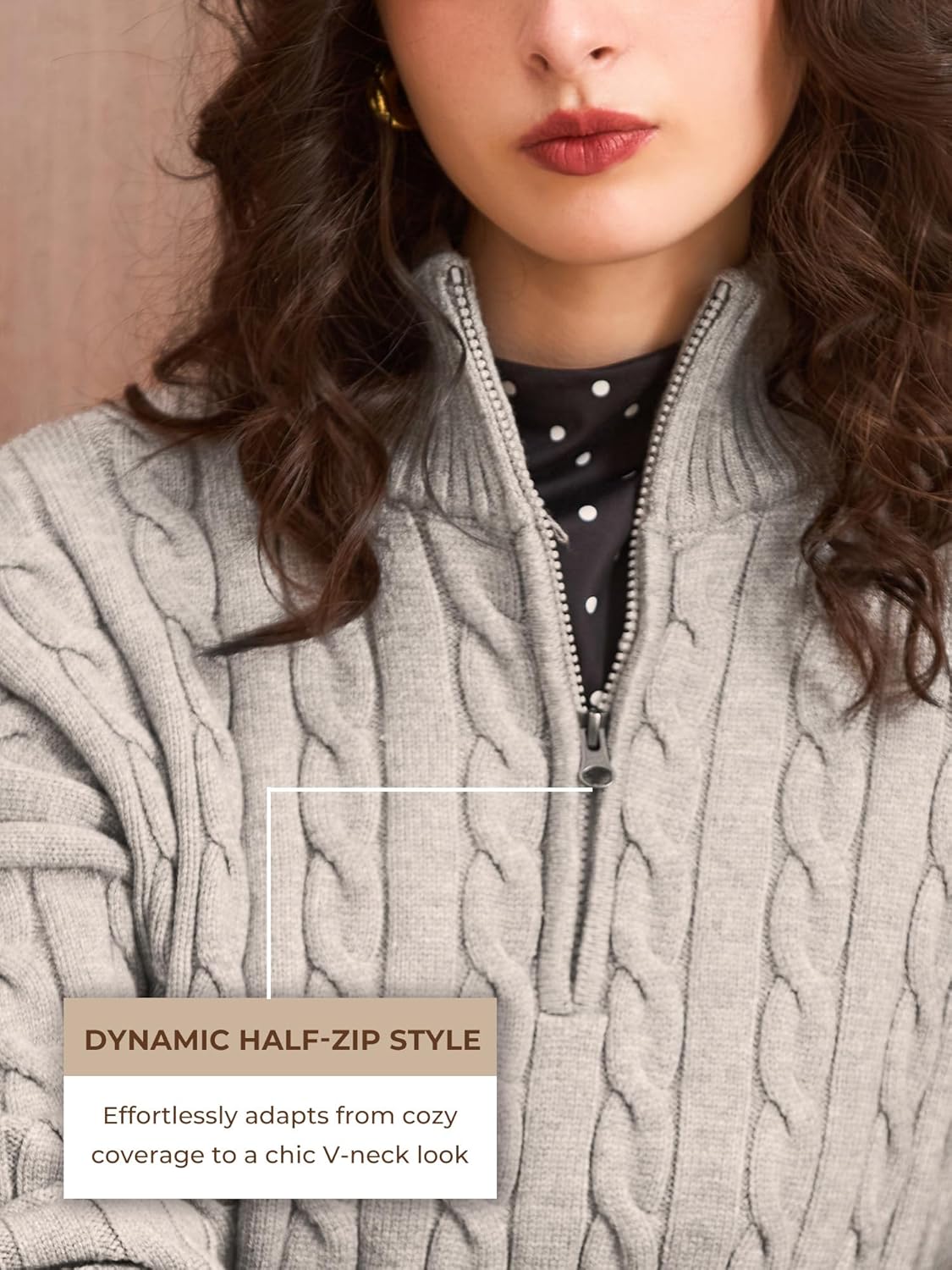 Women’s Long Sleeve Knit Sweater Loose Fit Quarter Zip Pullover Ribbed Cable Tops Casual Fall Winter Outfits - Image 4