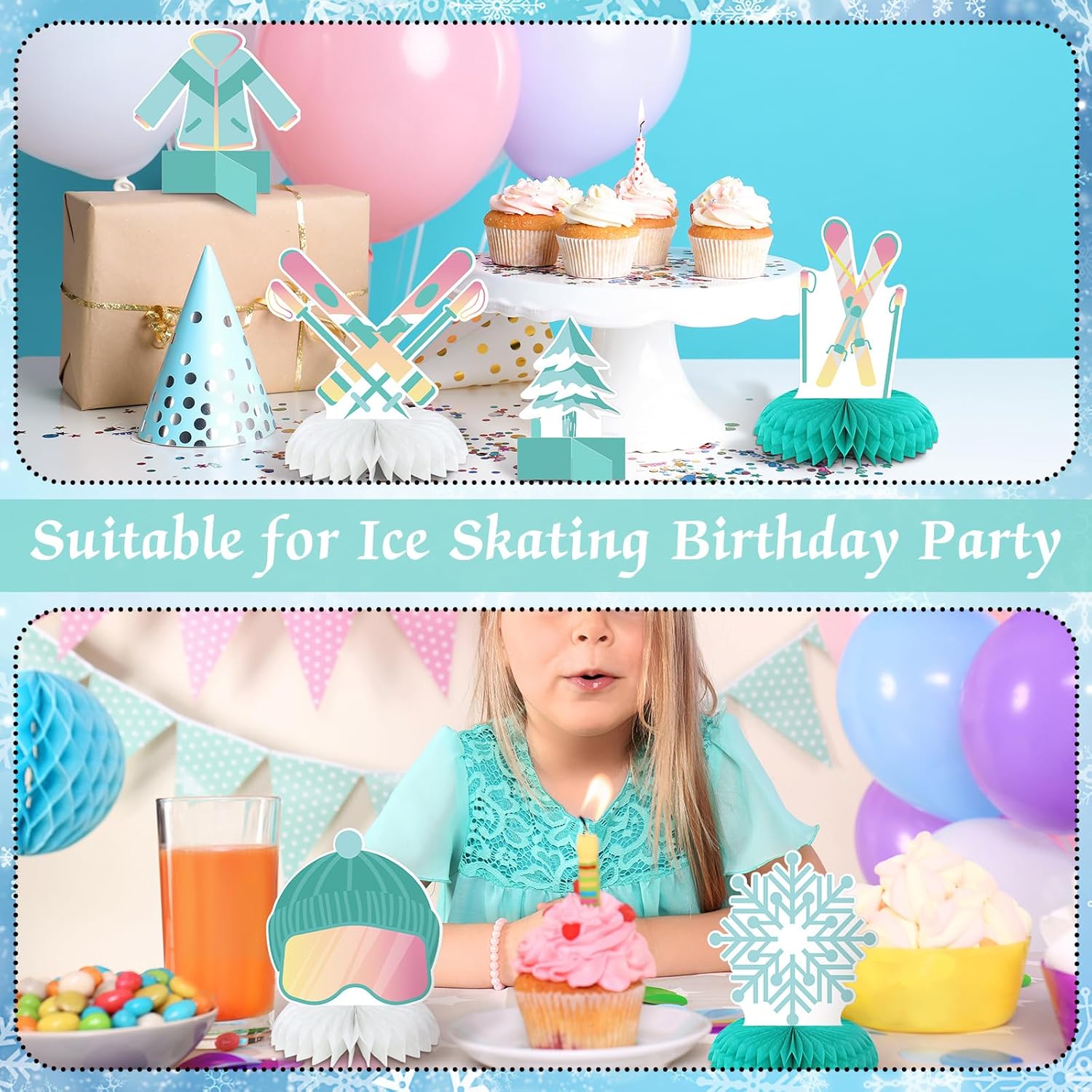 Poen 12 Pcs Skiing Birthday Decoration Honeycomb Centerpieces Ski Party Table Centerpieces for Baby Shower Winter Sports Theme Birthday Party Supplies(Skiing)