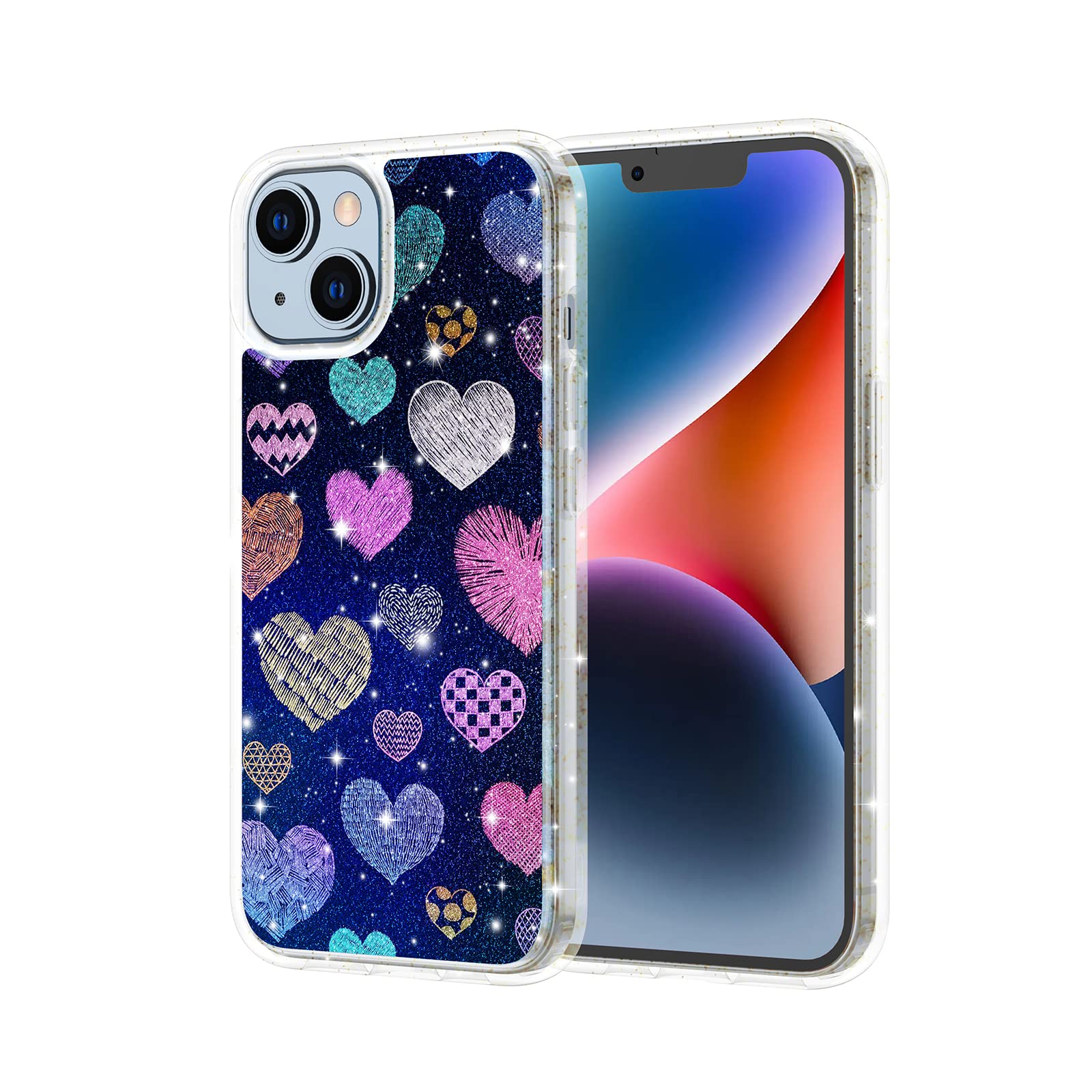 QRemix for iPhone 14 Plus Glitter Case,All-Inclusive Anti-Drop Anti-Scratch Ultra-Thin Protective case,Snug Touch,Never Faded,Print Pattern Sparkly case Designed for iPhone 14 Plus