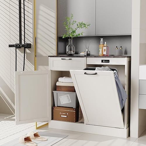 Miniatura 9 de Armario de basura de doble inclinación, isla de cocina con almacenamiento de basura, armario de basura para cocinas, armario de madera con bote de