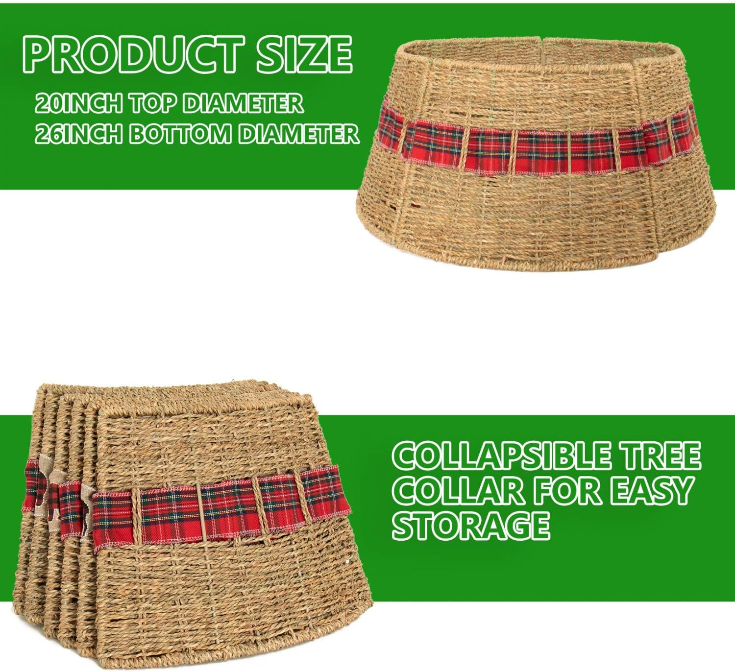 Rocinha Rattan Christmas Tree Collar - Rustic Handcrafted Christmas Tree Ring Easy Set Up 25" Tree Ring/Tree Skirt Decorates Your Home for The Holidays