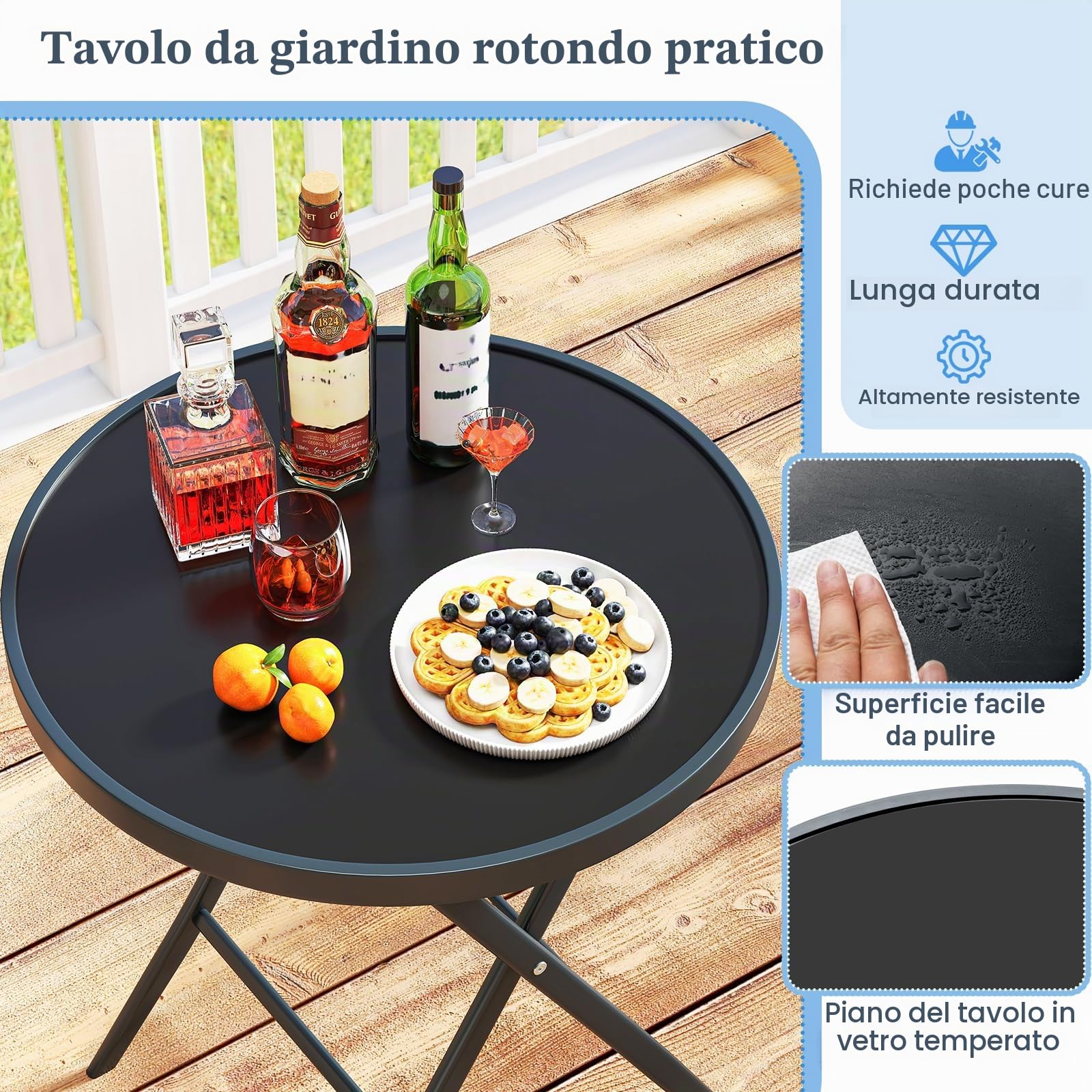 GIANTEX Set da Bistrot Pieghevole 3 Pezzi, 1 Tavolo e 2 Sedie Salvaspazio, Mobili da Esterno in Resistente Materiale, Ideale per Balcone, Terrazza e Giardino