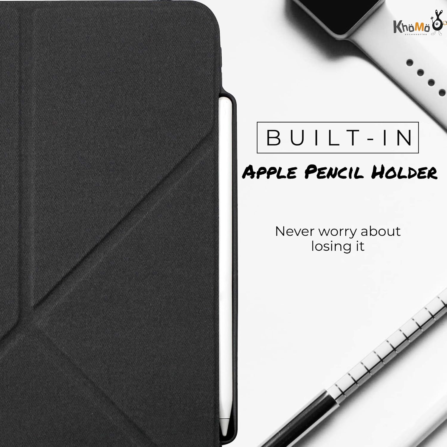 Up To 60% OFF KHOMO iPad Case Pro 11 Case 2nd Generation 2020 with Pencil Holder - Dual Origami Series - Horizontal and Vertical Stand - Supports Apple Pen Charging - Charcoal Black (KHO-1682)