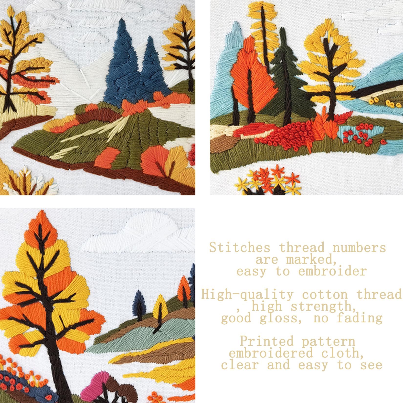 cukol cukol Embroidery Kit for Beginners 3 Set Advanced Embroidery Starter Kit for Adults Easy Streamside Landscape Pre Printed Stamped Cross Stitch Gift for Relaxation Craft Lovers or Home Decor - Image 4