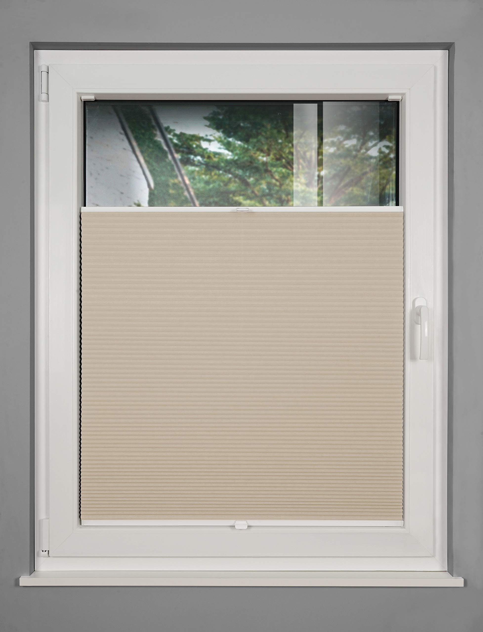 Wabenplissee nach Maß zum Festschrauben in der Fensterfalz Sichtschutz Blickdicht für Fenster und Tür Beige B: 141-150 cm, H: 201-250 cm
