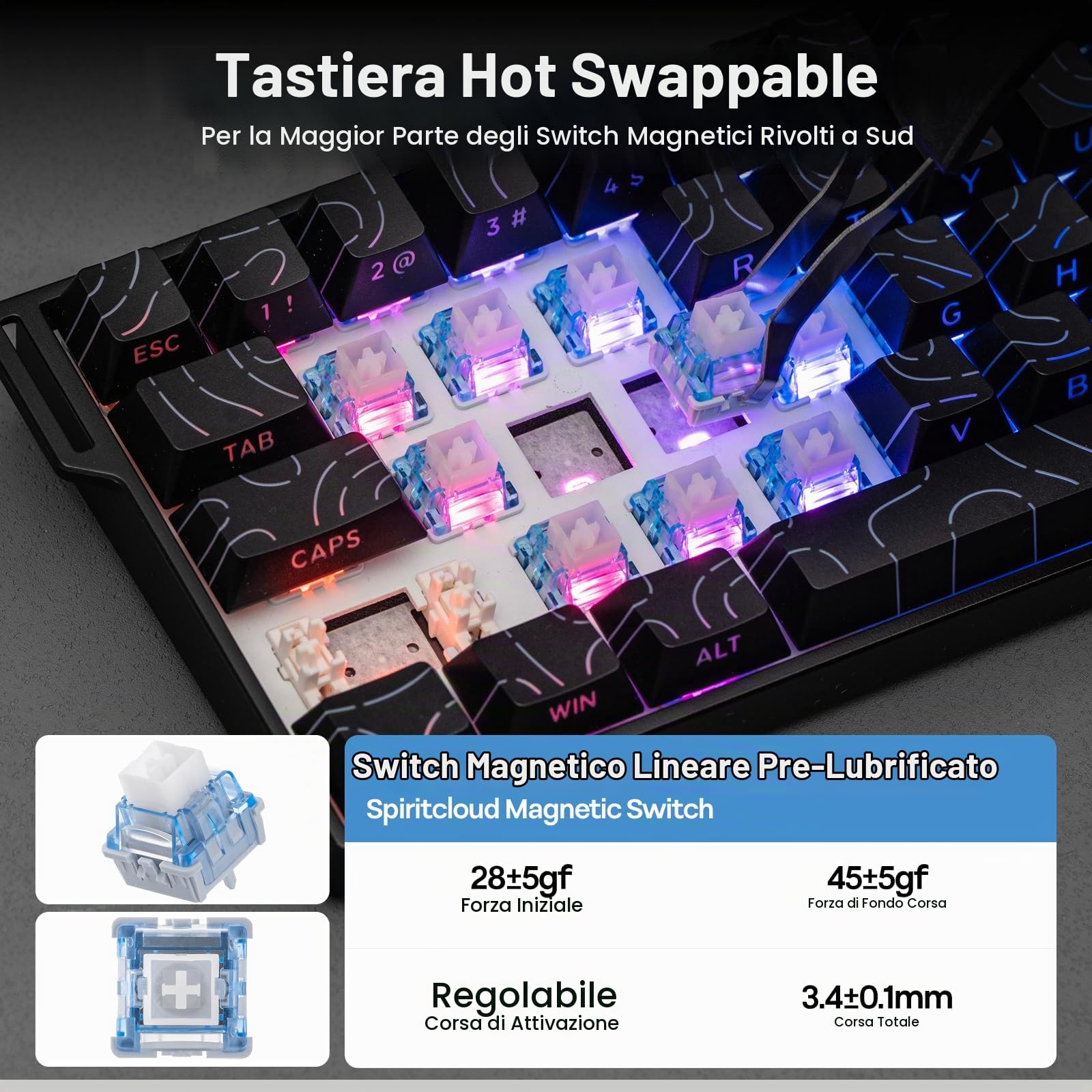 EPOMAKER Aula MINI60 HE Tastiera Wireless da Gioco, 8K Hz Polling, SOCD & DKS, Tastiera con Effetto Hall al 60% con Fast Trigger & Adjustable Actuation, RGB, PBT Keycap, per Win/Mac (Max)
