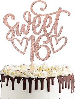 ZHUOWEISM 1 PCS Happy 16th Birthday Cake Topper Glitter Sweet 16 Birthday Cake Pick Cheers to 16 Years Cake Decorations for Happy 16th Anniversary Birthday Party Supplies Rose Gold