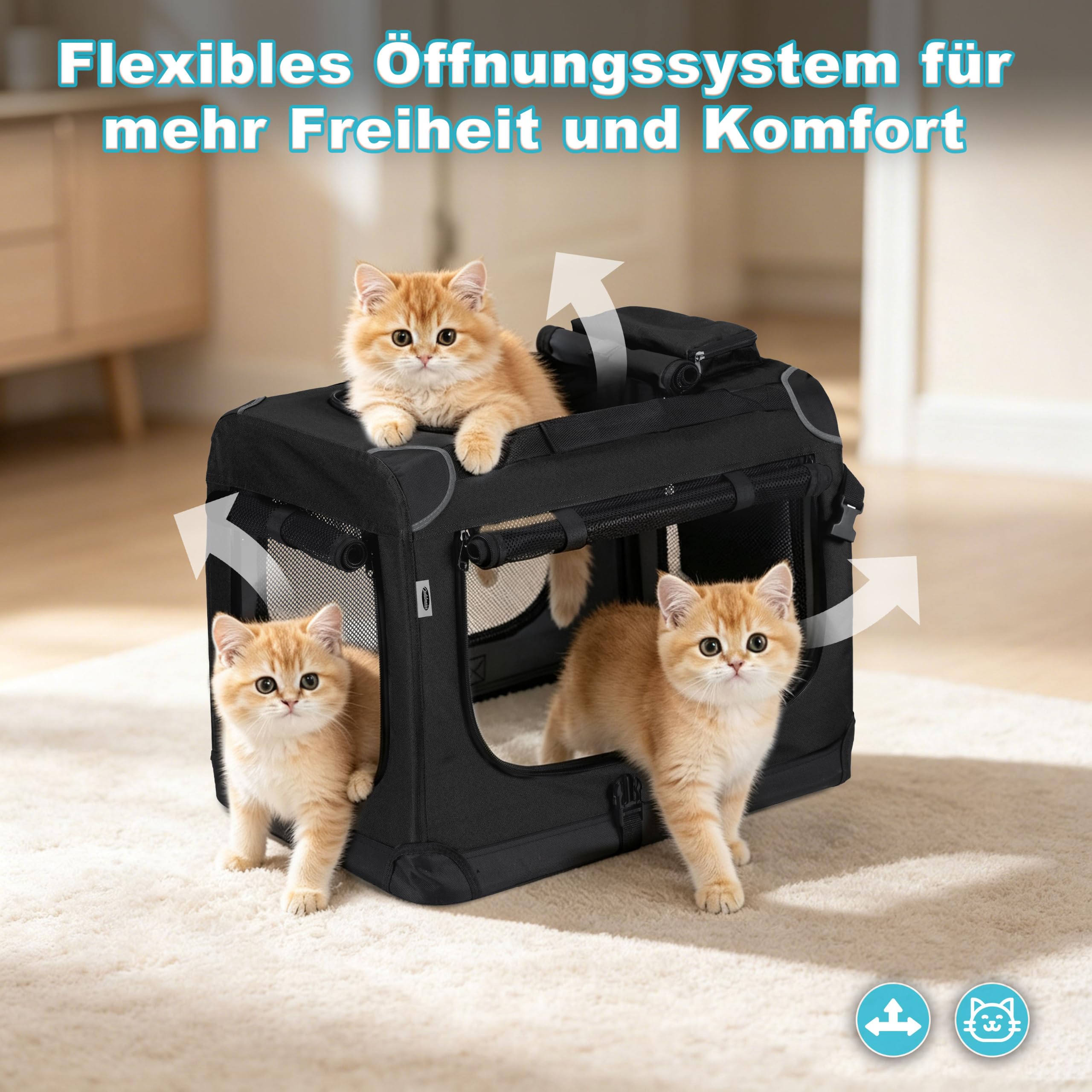 Zedelmaier Katzentransportbox extra groß, faltbar, bis 15kg, Schwarz