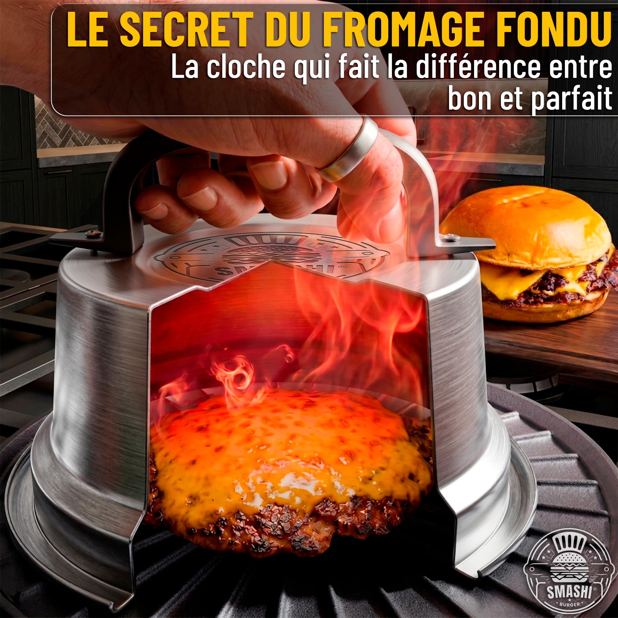 SMASHI® Smash Burger Kit de pièces Professionnelles en Acier Inoxydable 304 certifié EU Contact Alimentaire | Presse Smash Burger Anti-adhésif | Le véritable kit Smash Burger (Professionnel)