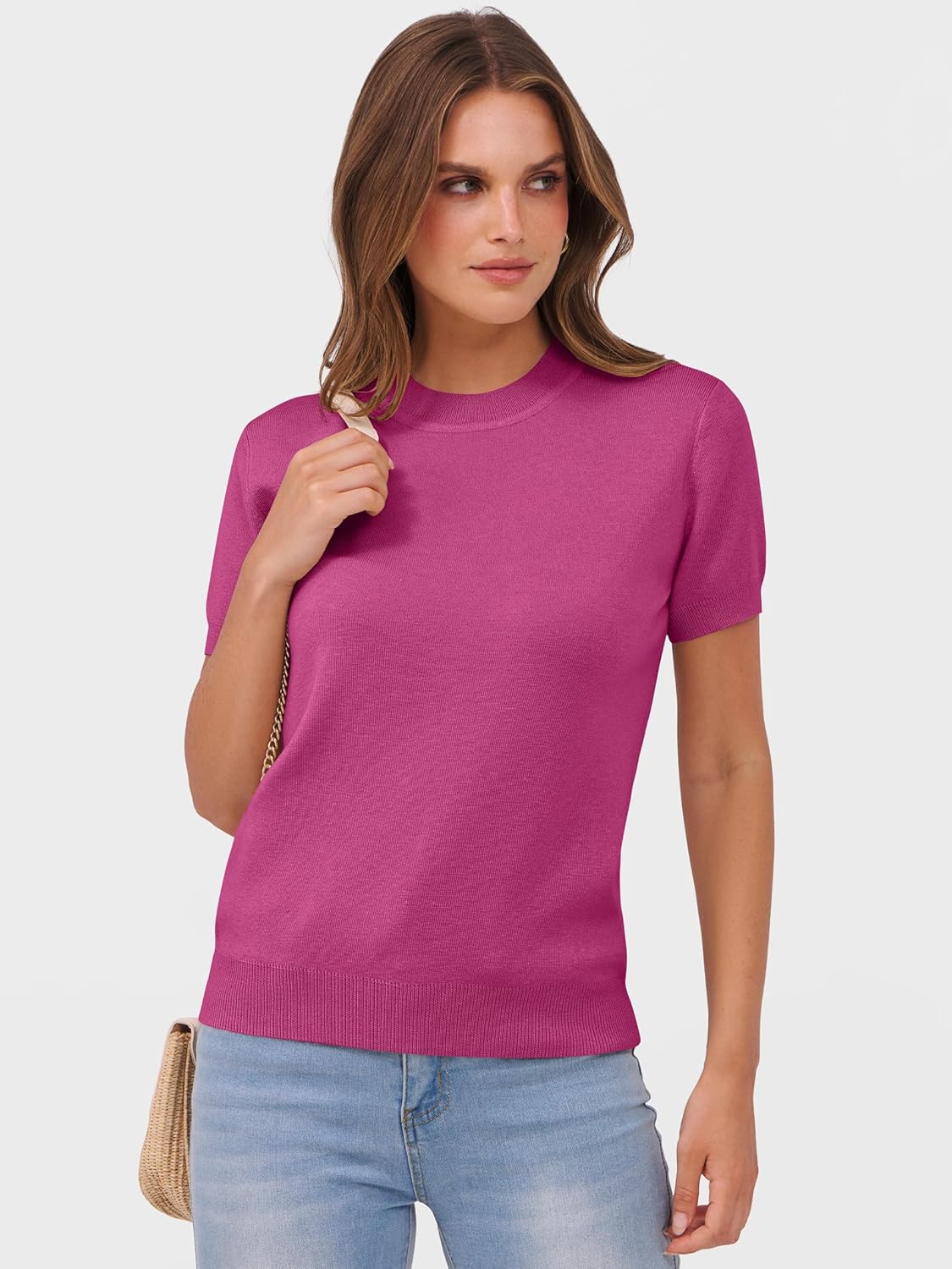 ANRABESS Womens Short Sleeve Sweaters Wool Blend Crew Neck Sweater Shirts Business Casual Work Tops 2026 Summer Outfits - Image 4