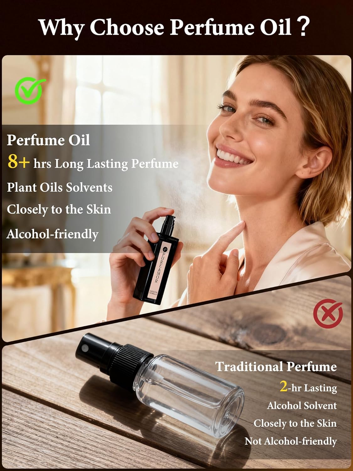 PUREAMOR Amber Vanilla Perfume for Women, Coffee Scented Fragrance with Warm Amber & Sweet Vanilla Notes, Long Lasting Extrait de Parfum, Advanced Fragrance Travel Size 0.7 oz Eau de Parfum Spray - Image 5