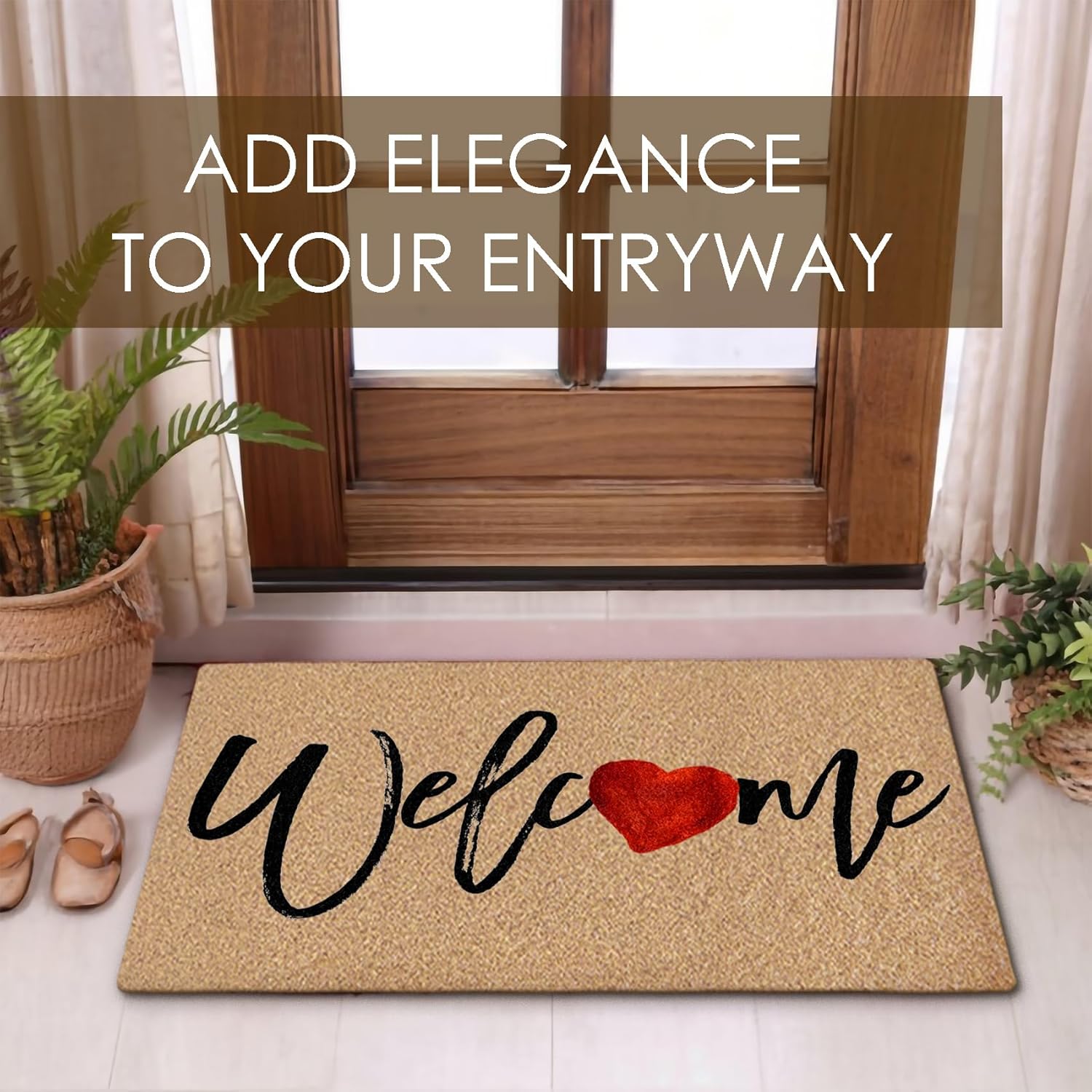 Welcome Love Heart Coco Coir Doormat Door Welcome Mat for Home Entrance Front Door, Valentine Love-Heart Anniversary Valentine's Day Floor Mats for Outdoor Outside Entryway 30x17 Inch