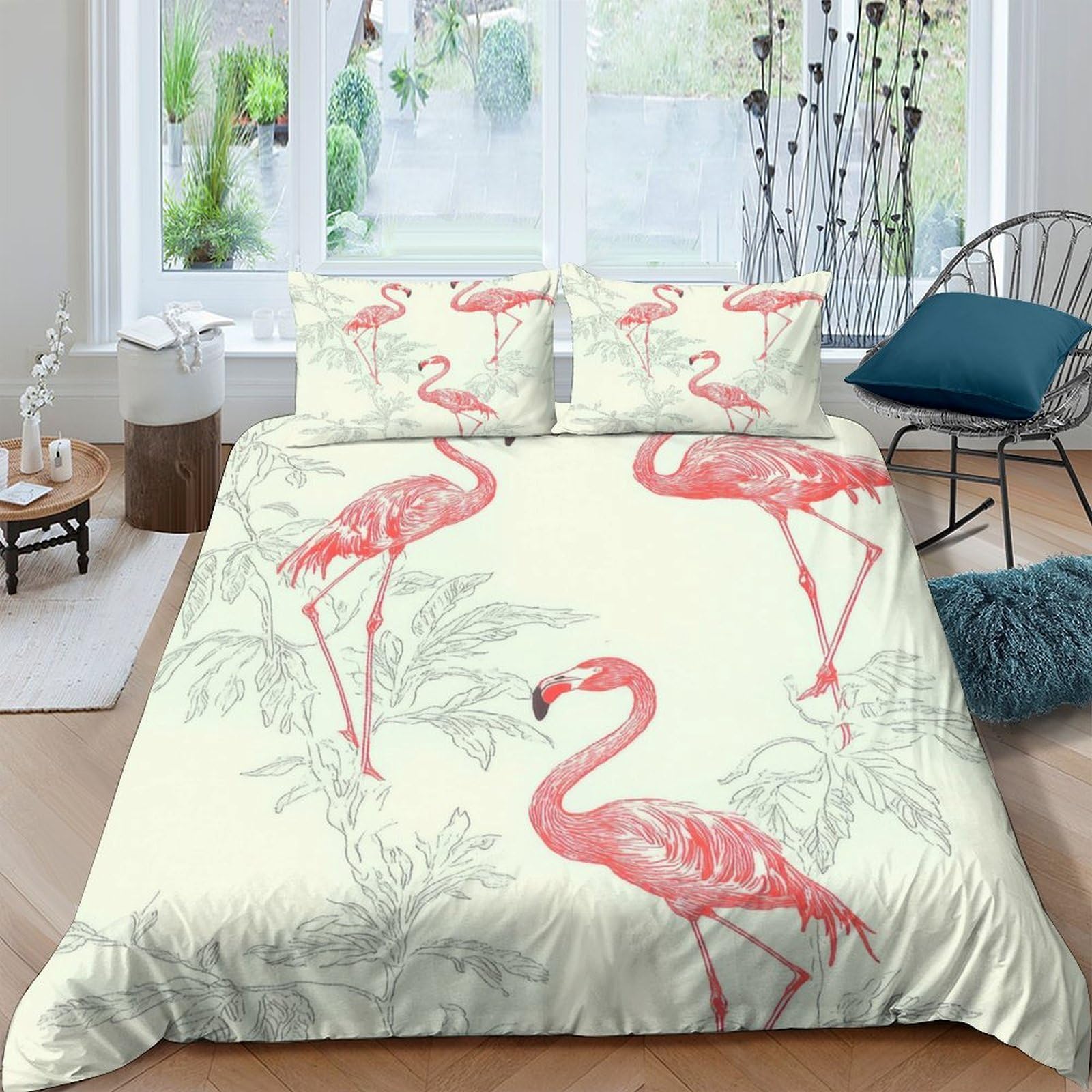 Ctjqhvkz Style-1 3D Printed Flamingo Tropical Leaves Fitted Sheet Microfiber Soft Anti-Slip Bedroom Bed Cover Decor For Adults Teens Single（135X200cm）