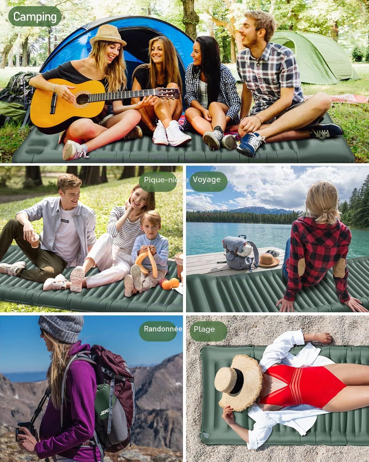 Matelas de Camping avec Pompe à Pied, Épaisseur Améliorée 12CM Tapis de Couchage Autogonflant, Matelas Randonnée avec Oreiller, Matelas Gonflable Ultraléger pour Camping,Tente,Randonnée