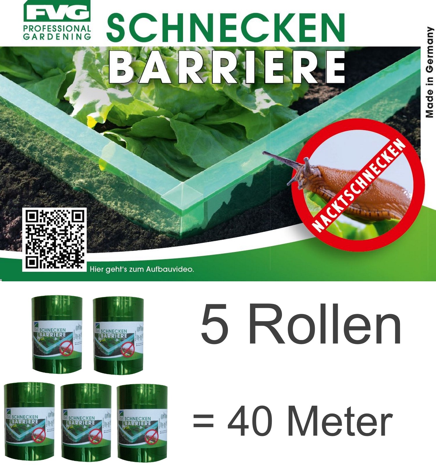EXCOLO 40 m Schnecken-Barriere 5 Rollen je 8 m Schneckenschutz Schneckenzaun Schneckensperre Schneckenstopp Schneckenabwehr Schneckenschutzzaun für Salat Gemüse Beete giftfrei PET-Folie
