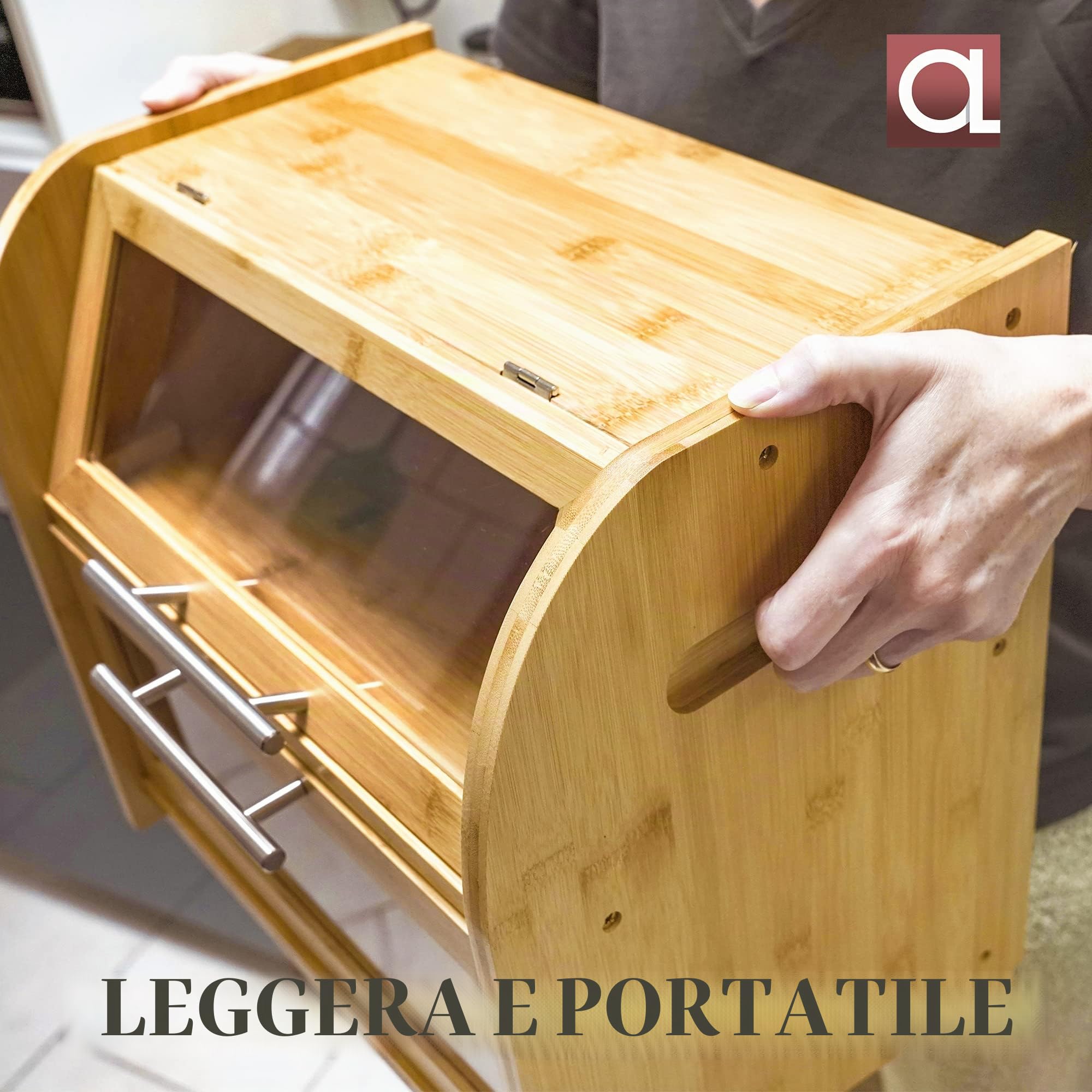Apace Living Elegante Portapane in per Cucina, Cesta in Legno per Pane Extra-large 2 Ripiani con Vetrine Trasparenti e Prese d’Aria per Mantenere Freschi Pane e Dolci 40 x 26 x 37