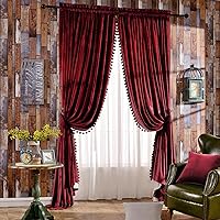 Vista 14 de Melodieux Pom Poms - Cortinas de terciopelo opacas con dobladillo para cortinero para dormitorio y sala de estar, cortinas con aislamiento térmico