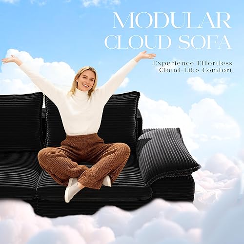 Miniatura 6 de Sofás seccionales de 104 pulgadas para sala de estar, sofá modular en forma de L con diván, sofás de pana sin hueso con asiento profundo, sofá