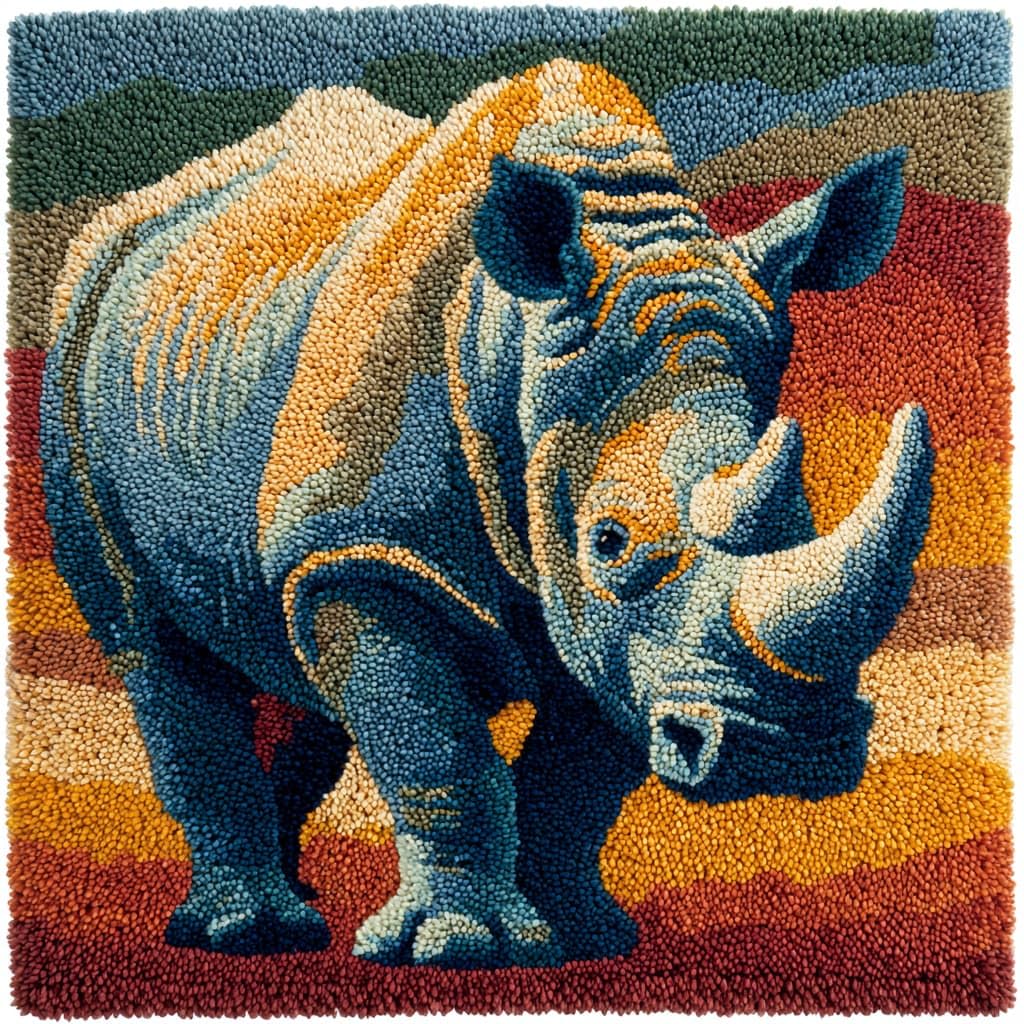 WallustrioaW Latch Hook Kits Pillow,Animal Rhinoceros