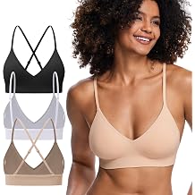 3/6 Pack V Neck Bralette for Women, A-D Cup Lightweight Wireless Comfort Padded Lounge Bra Set for Everyday Wear Sleep