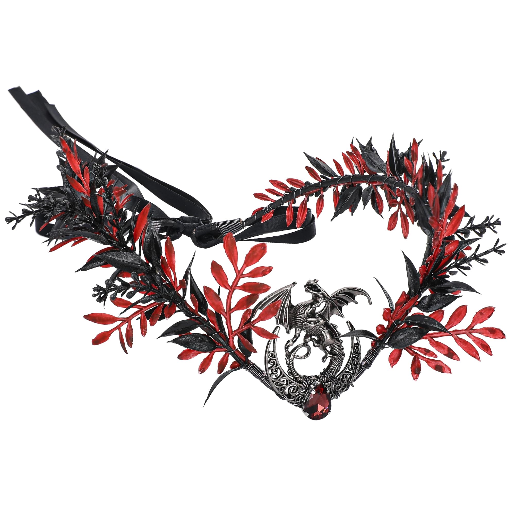 PartyforU Black Dragon Elf Flower Crown for Renaissance Cosplay Gothic Woodland Floral Headpiece for Fairy Costume Adult