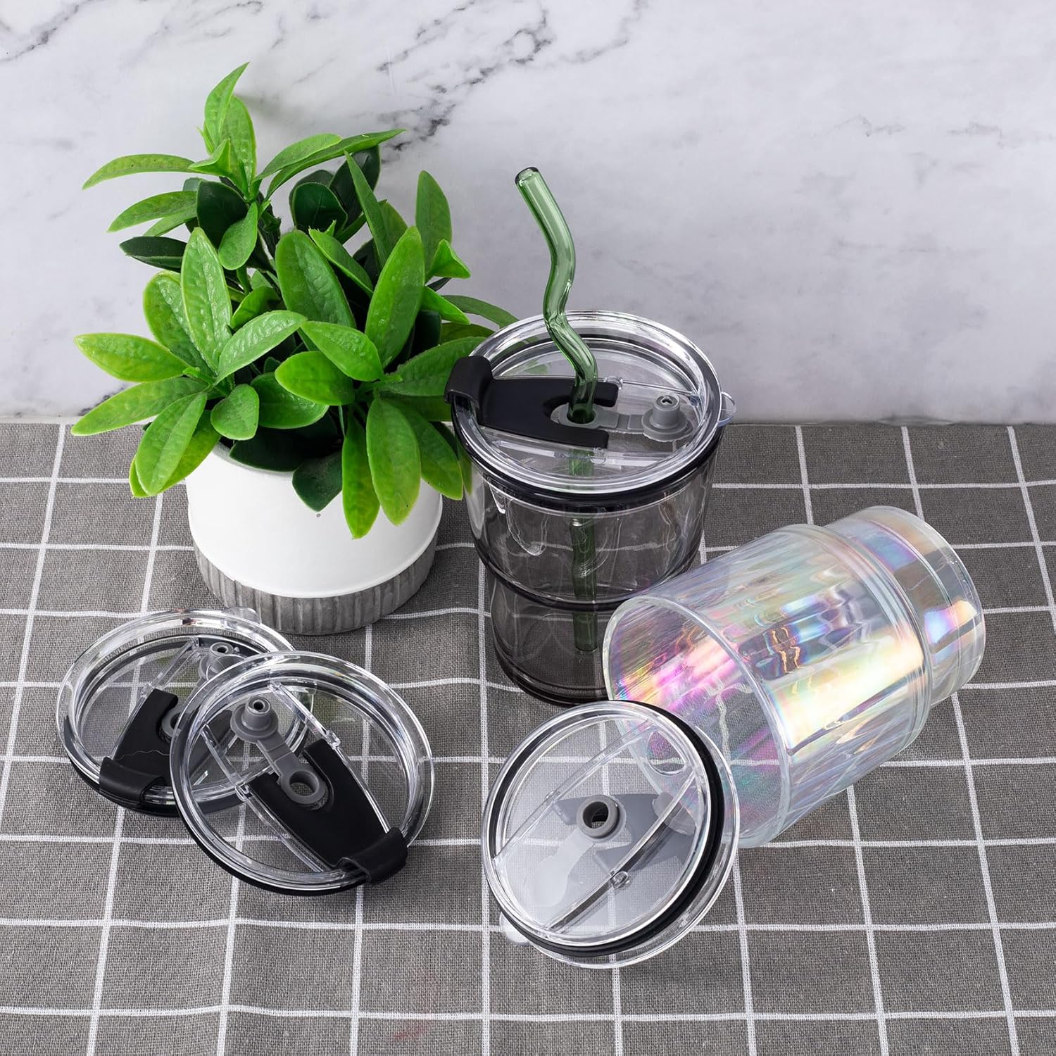 5 Pack Replacement Lids for 20 oz Tumbler,Travel Spill Proof Resistant Cup Lids Covers with Slider Switch fit Coffee Cups and More, Straw Friendly,Black - Image 6