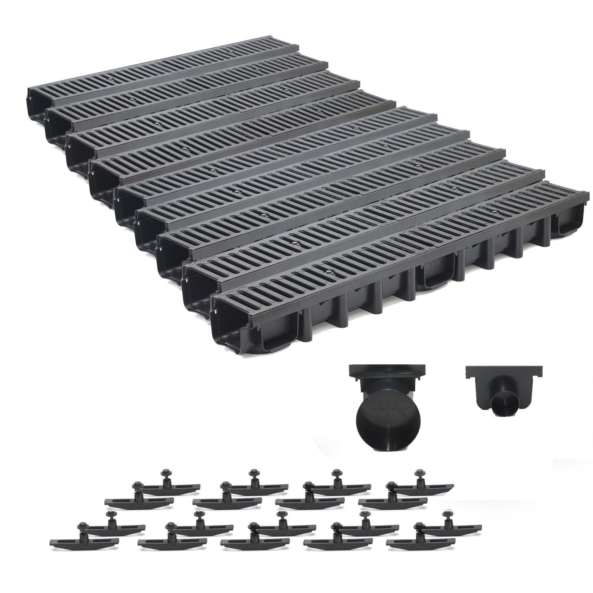 9m Entwässerungsrinne Belastungsklasse B125, 98mm Gußrost komplett SET
